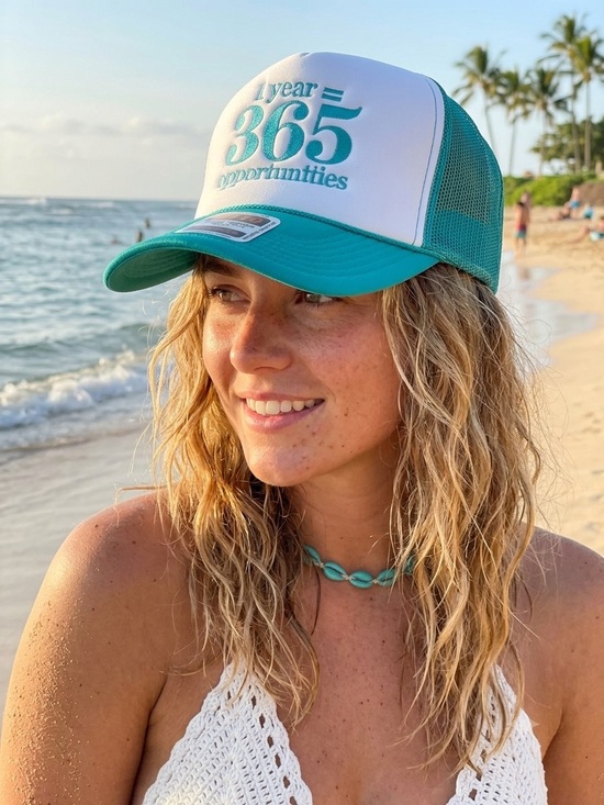Simply Stitched Accessories - Simply Stitched. 365 Opportunities Teal and White Trucker Hat